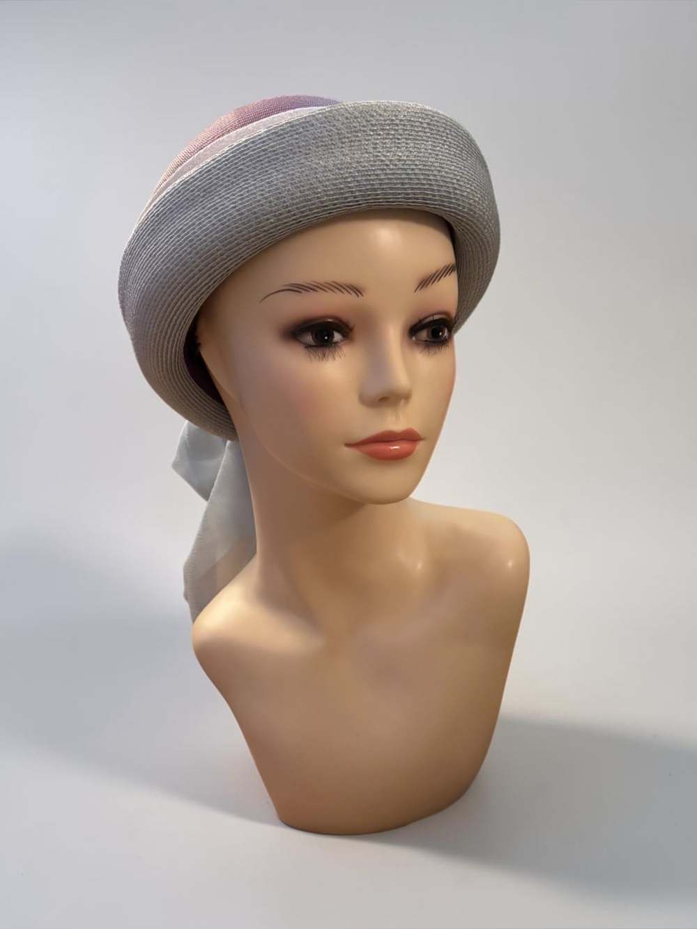 Vintage 1960s Adolfo Réalités Pastel Ombre Straw Cloche Hat with Chiffon Sash